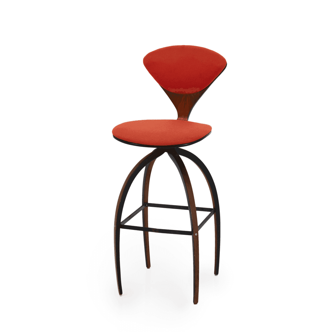Orange and Wood Curved Legs Danish Barstool, 30196, from Gil & Roy Props