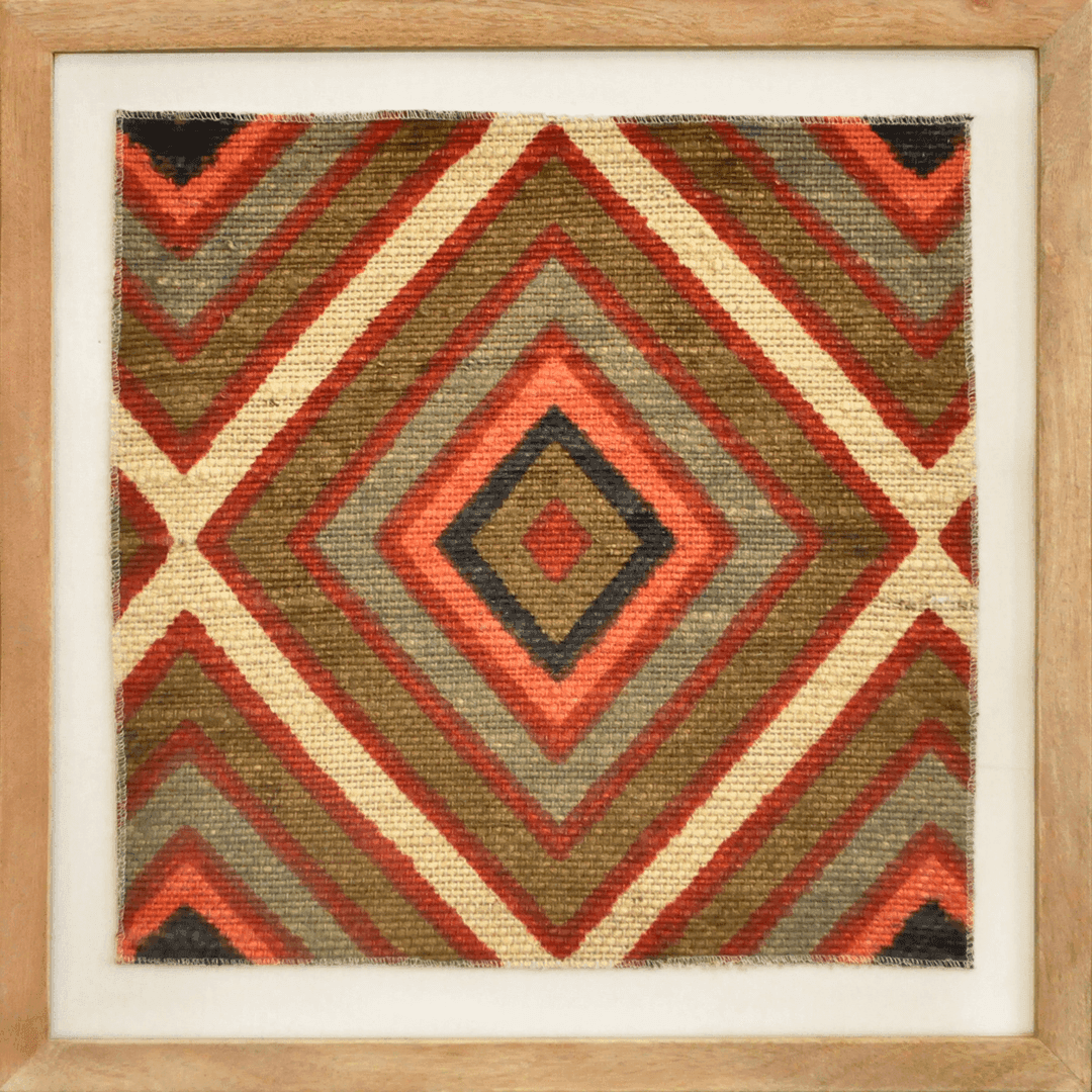 Cleared textile art: warm Diamond weaving, red autumn shades, MX00554, from Pinacoteca Picture Props