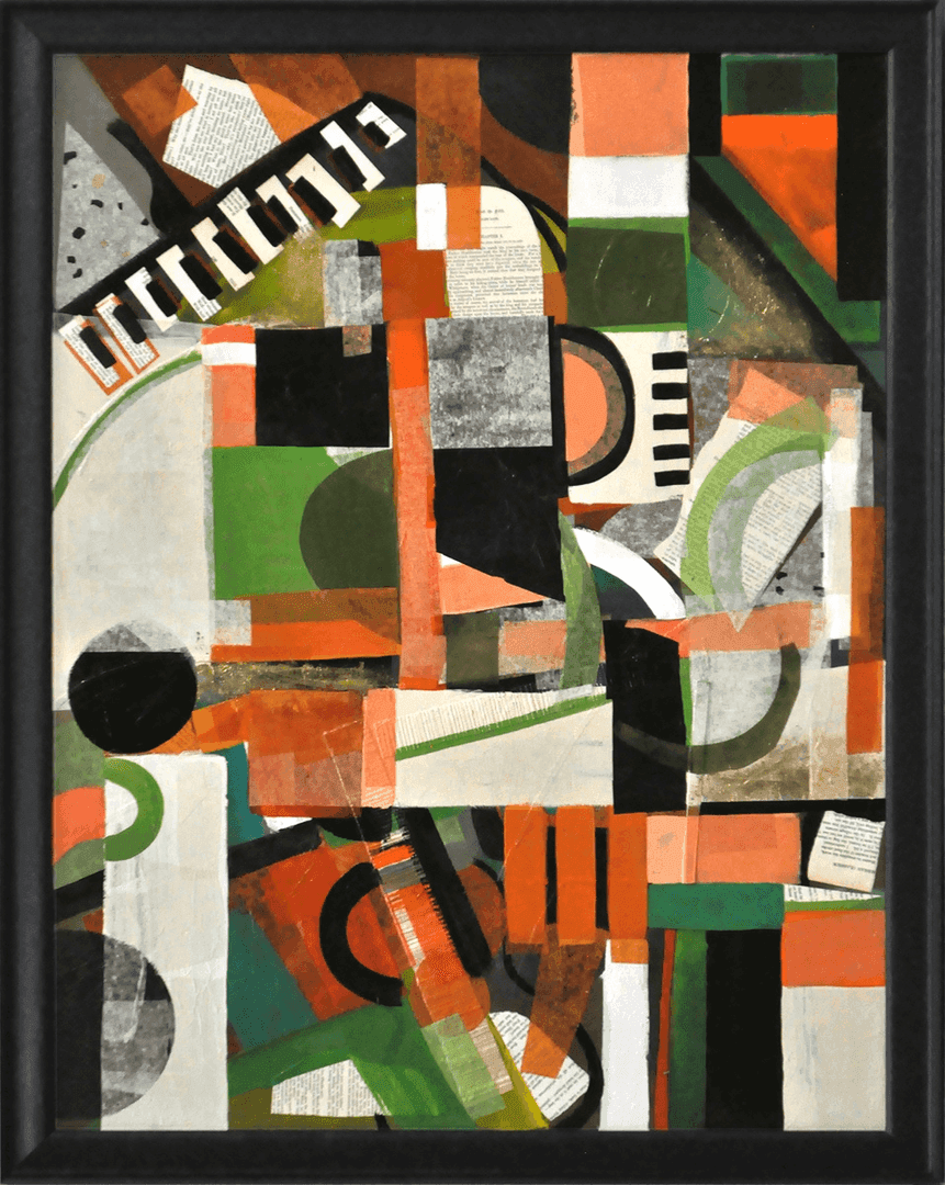 Cleared collage on canvas; orange and green with piano keys, MX00550, from Pinacoteca Picture Props