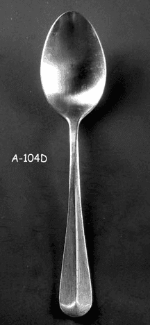 Teaspoon, Stainless Steel, Colonial, Fiddle Back Pattern, A-104D, from Omega Cinema Props