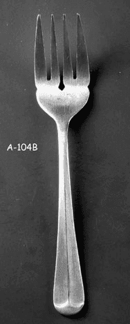 Fork, Salad, Stainless Steel, Colonial, Fiddle Back Pattern, A-104B, from Omega Cinema Props