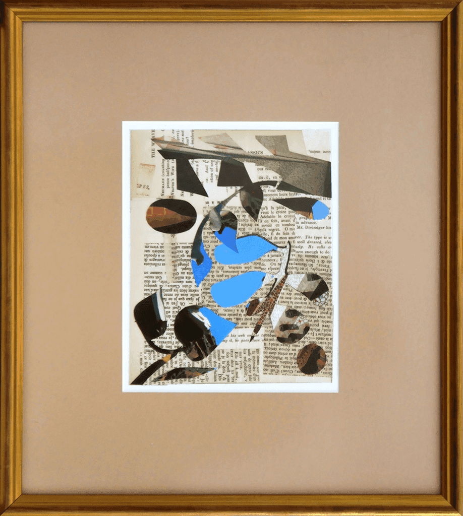 Cleared mixed media collage: branch and leaves on newsprint #2, MX00537, from Pinacoteca Picture Props