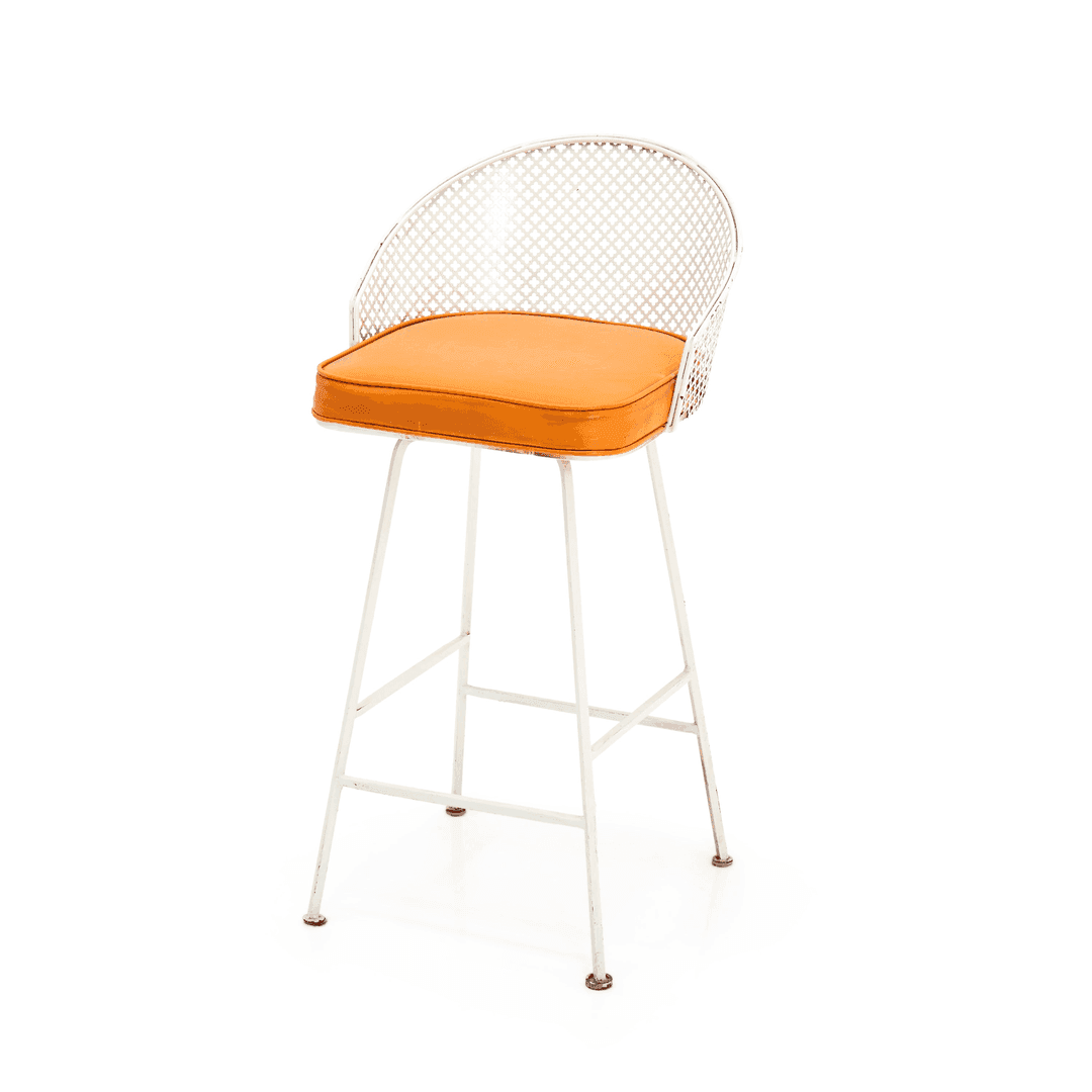White Mesh Stool with Orange Seat, 30612, from Gil & Roy Props