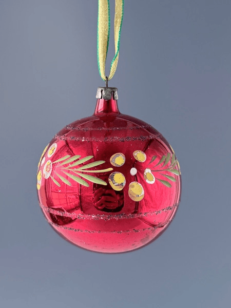 Vintage Ornament in Red with Green Holly w/ Yellow Flowers, alex-lf-66435, from Alex Prop House